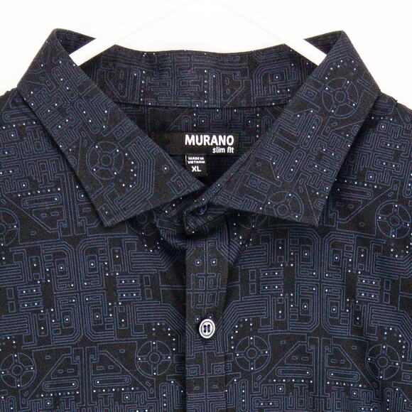 Murano Shirt Men's XL Slim Fit Button Up Oxford Black Blue Geometric Cotton - Picture 4 of 10